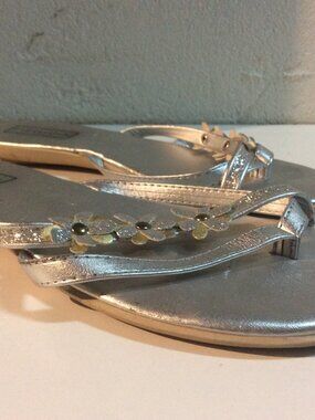 MADE IN ITALY 🇮🇹 Pesca Silver Metallic Floral Sandals - Size 38
